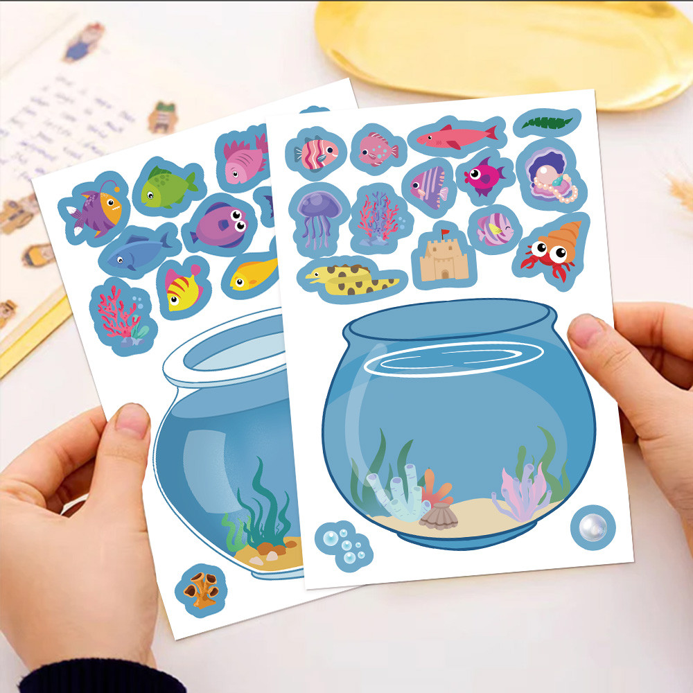 

8/16PCS Creative Fish Tank Puzzle Sticker Toy Handmade DIY Notebook Desktop Creative Decoration Waterproof Sticker