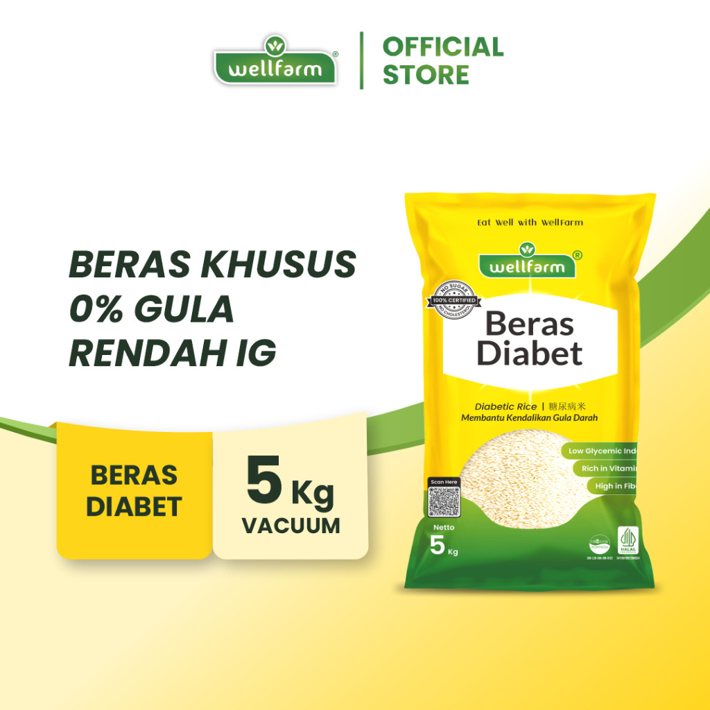 

NEW WellFarm Beras Diabetes Organik Sugar Free Low GI, Beras Diabet WellFarm, Kemasan Vacuum 5Kg