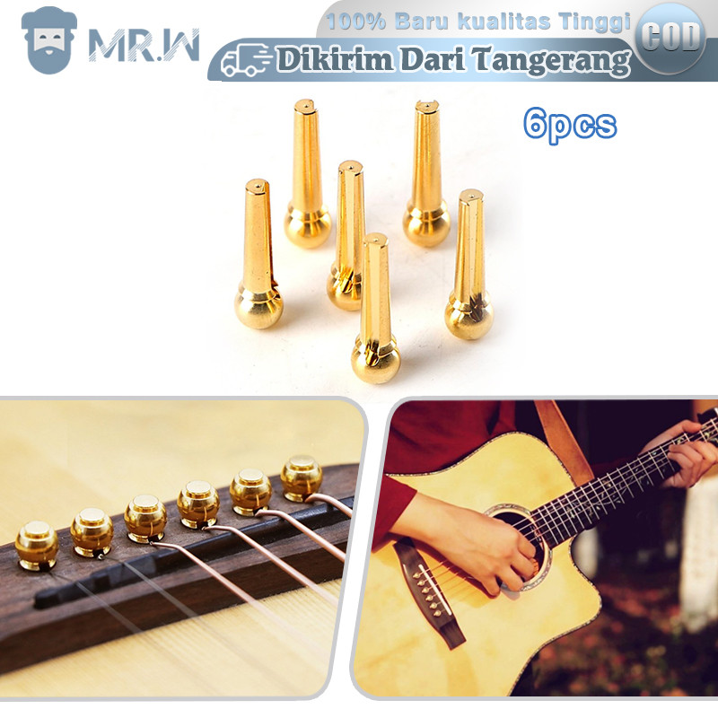 Isi 6 Pin Gitar Akustik Pin Bridge Gitar Logam Tembaga Murni Aksesoris Gitar