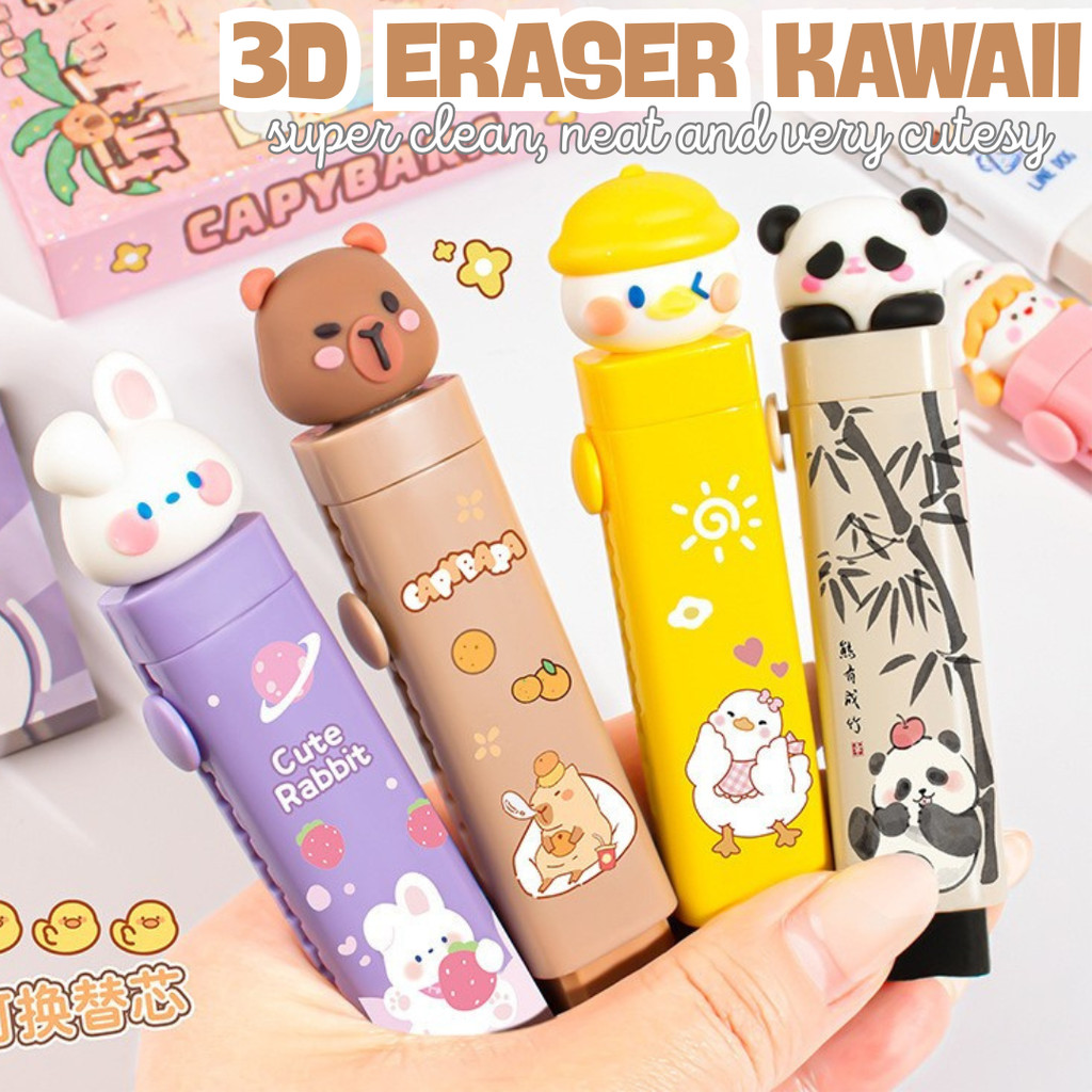 

[GROSIR ATK] PENGHAPUS MEKANIK SLIDE PENSIL MOTIF BONEKA KAWAII 3D ISI 2 REFILL ERASER