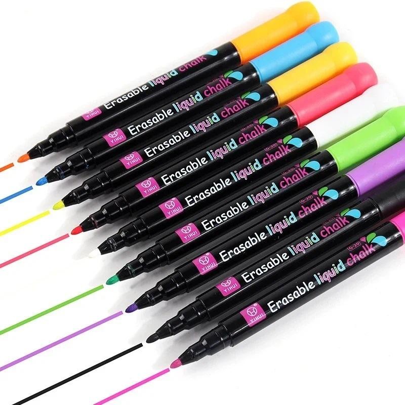 

8Color 1-2mm Chalk Erasable Highlighter Fluorescent Marker Pen for Whiteboard Graffiti LED Advertisement Chalkboard White
