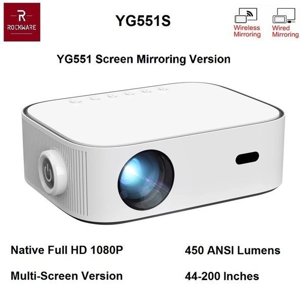 ROCKWARE YG551S 1080P LED Projector WiFi 450 ANSI Lumens Alt Cheerlux