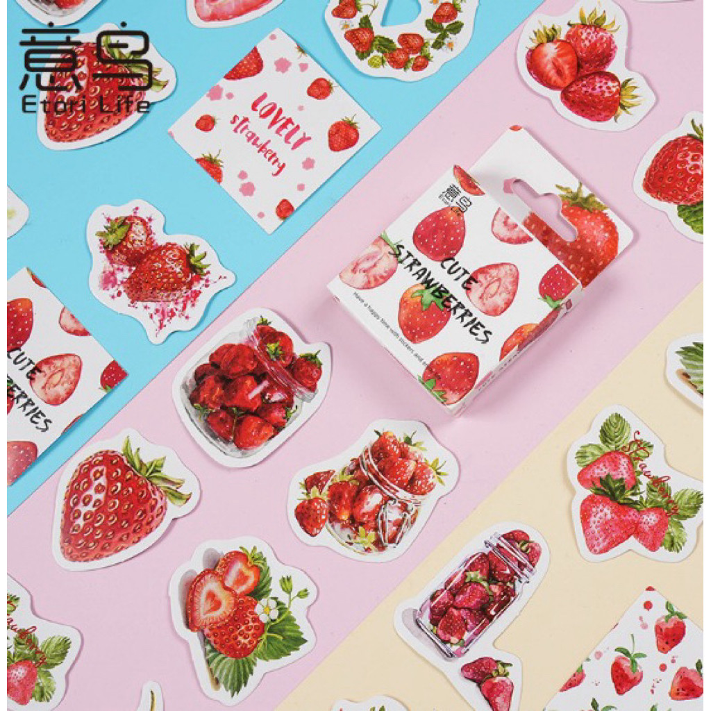 

40pcs++ (1 BOX) Sticker STRAWBERRY Decor Planner DIY Journaling Stiker Dekorasi Jurnal