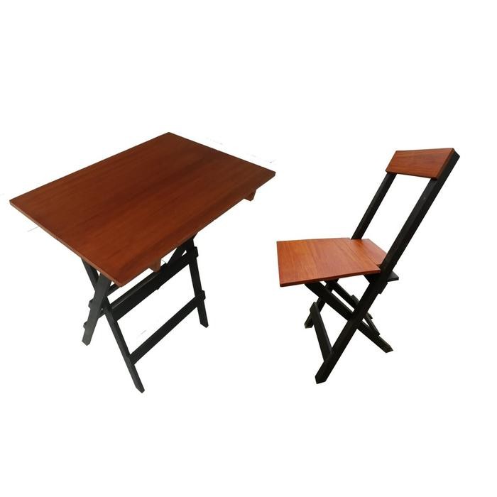 Set Meja Lipat 70x40 Tinggi 75 cm + Kursi Lipat Dewasa - Kaki Hitam