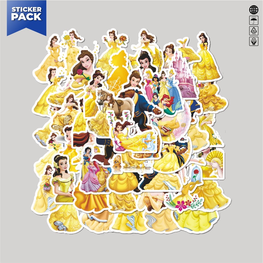 

[100PCS]Stiker Pack Stiker Disney Princess Belle Beauty and the Beast Aesthetic Vinyl Anti Air Dekorasi Sticker Laptop Buku Journal Koper Helm Casing HP Gitar Helm Skateboard