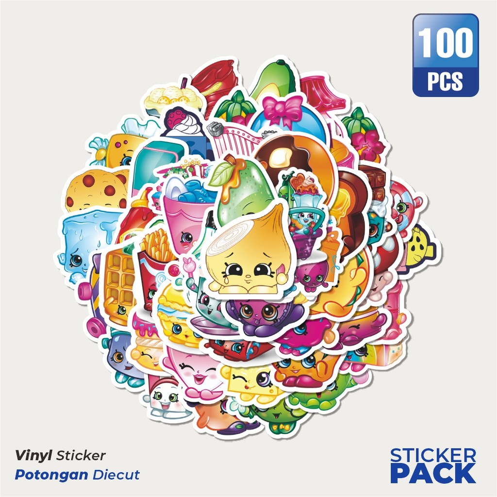 

Super Hemat! 100 PCS Stiker Shopkins Versi 1 Waterproof Aesthetic- Untuk Laptop, Motor, dan Helm - Paper Stationery Pack