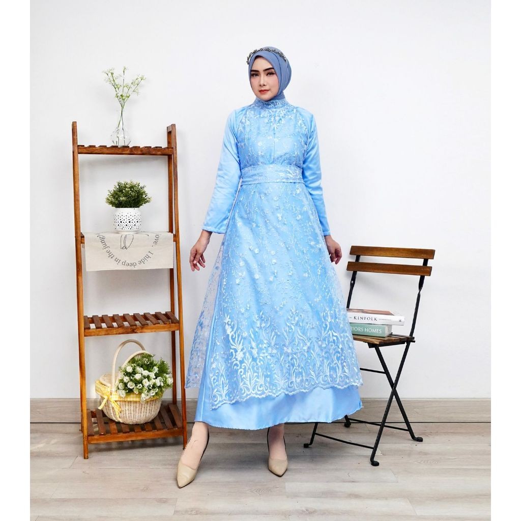 2IN1 THALITA DRESS INNER + OUTER BRUKAT TILLE PREMIUM / FREE BELT / SET GAMIS MAXI DRESS KONDANGAN P