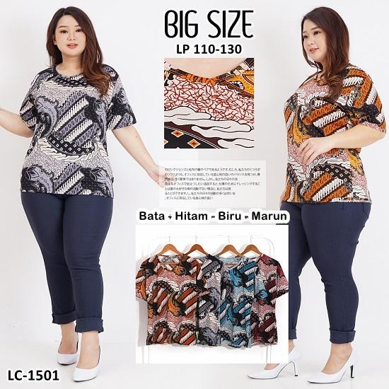[BEST]Promo Batik kaos wanita big size jumbo bunga melar adem stretch biru cokelat
