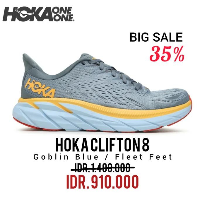 SEPATU RUNNING HOKA ONE ONE CLIFTON 8 GOBLIN BLUE / FLEET FEET MEN'S 100% ORIGINAL BNIB / SEPATU SNE