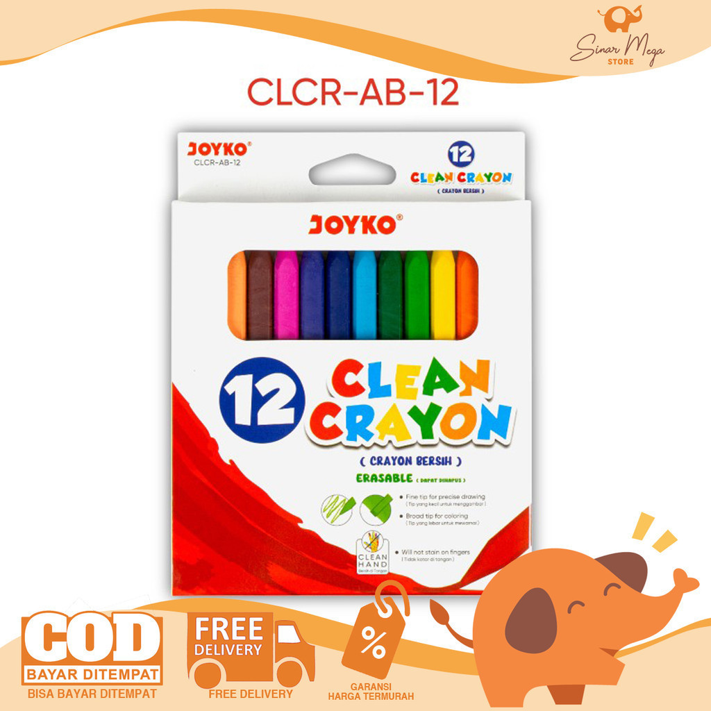 

Joyko Clean Crayon CLCR-AB-12 (Erasable) / Krayon Bersih Dapat Dihapus Clean Crayon Erasable