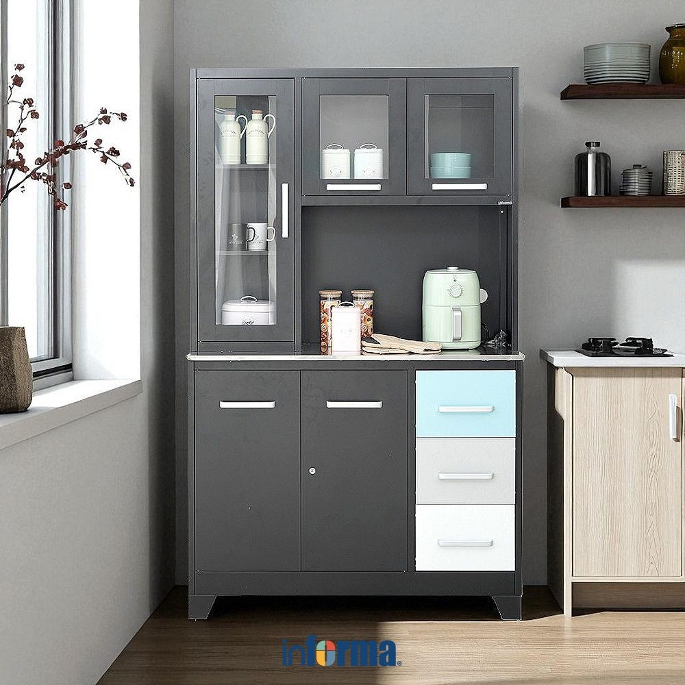 Informa Sky Set Kabinet Dapur Metal - Hitam Kitchen Cabinet Lemari Kabinet Serbaguna Furniture Indoo
