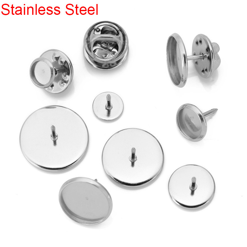 

20pcs Stainless Steel Brooch Pins Base Badge Holder 10 12 14 16 18 20 25 30 mm Cabochon Settings Trays For DIY Jewelry Making
