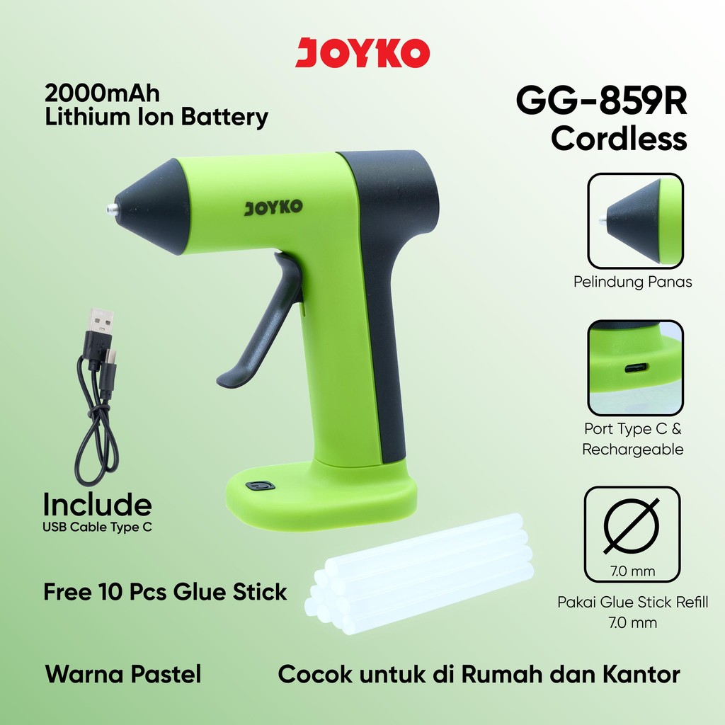 

JOYKO Rechargeable Glue Gun Lem Tembak Tanpa Kabel GG-859R with Glue Stick Refill