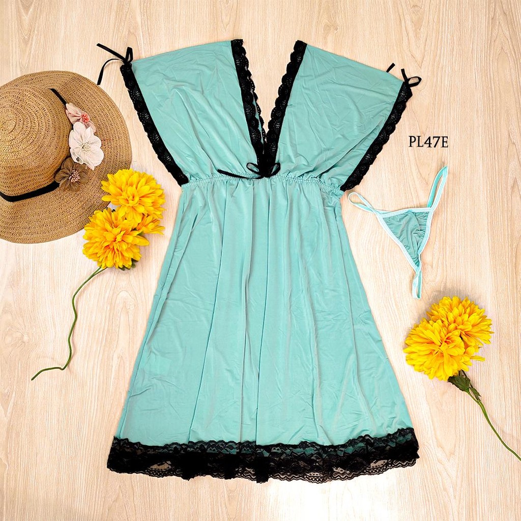 Seksi Lingerie Wanita Jersey Premium Hijau Modern V Neck PL47E