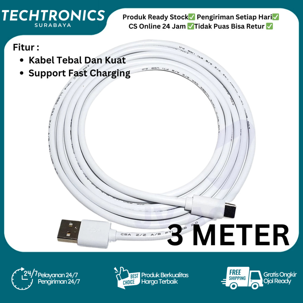 KABEL DATA CHARGER HP CCTV GRIFFIN MICRO USB / TYPE C 3 METER UNIVERSAL ADAPTOR