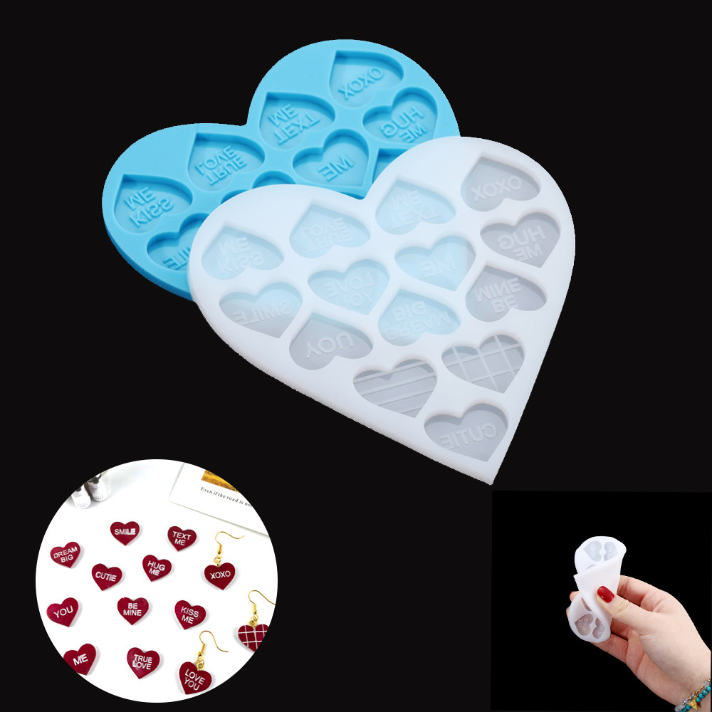 

Love Heart Ear Stud Earrings Crystal Epoxy Mold Letter Keychain Pendant Resin Silicone Mould DIY Crafts Jewelry Casting Supplies