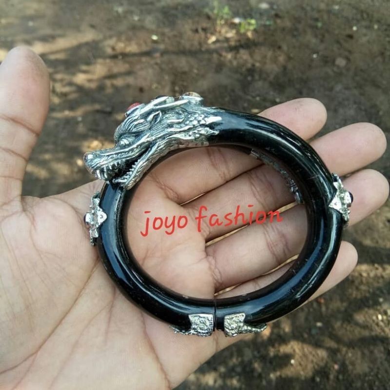 GELANG AKAR BAHAR HITAM ALAMI NATURAL VARIASI NAGA PERAK