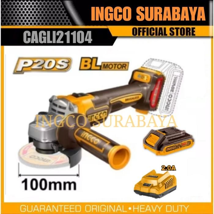 INGCO CAGLI21104 BRUSHLESS ANGLE GRINDER CORDLESS GERINDA BATERAI 4"