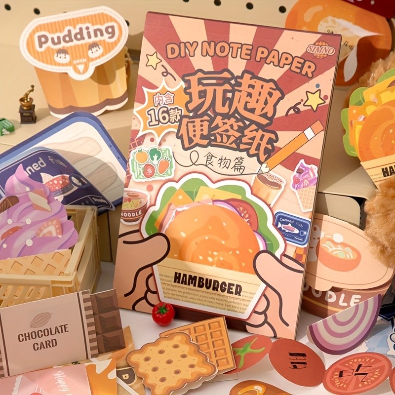 

16Sheets/bag Can Write Fun Sticky Note Creative Snacks Dessert Fruit Daily Pattern Folding Note For Message Paper Greeting Card
