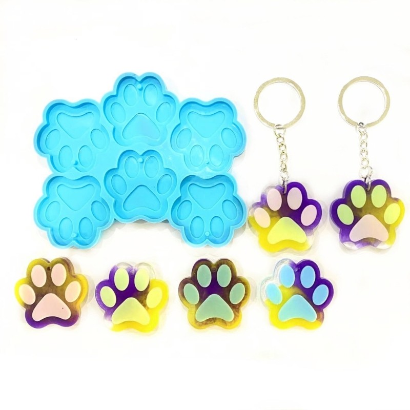

DIY 6 Cavity Cat Paw Shape Earrings Silicone Mold with Hole Necklace Keychain Pendant Charms Hanging Ornament Epoxy Resin Mould