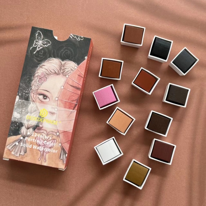 

Artist Watercolor Paints Solid Skin Colors Pigment Portable Case 12 Color Set Blendable Non Toxic Drawing Art Supplies H8WD