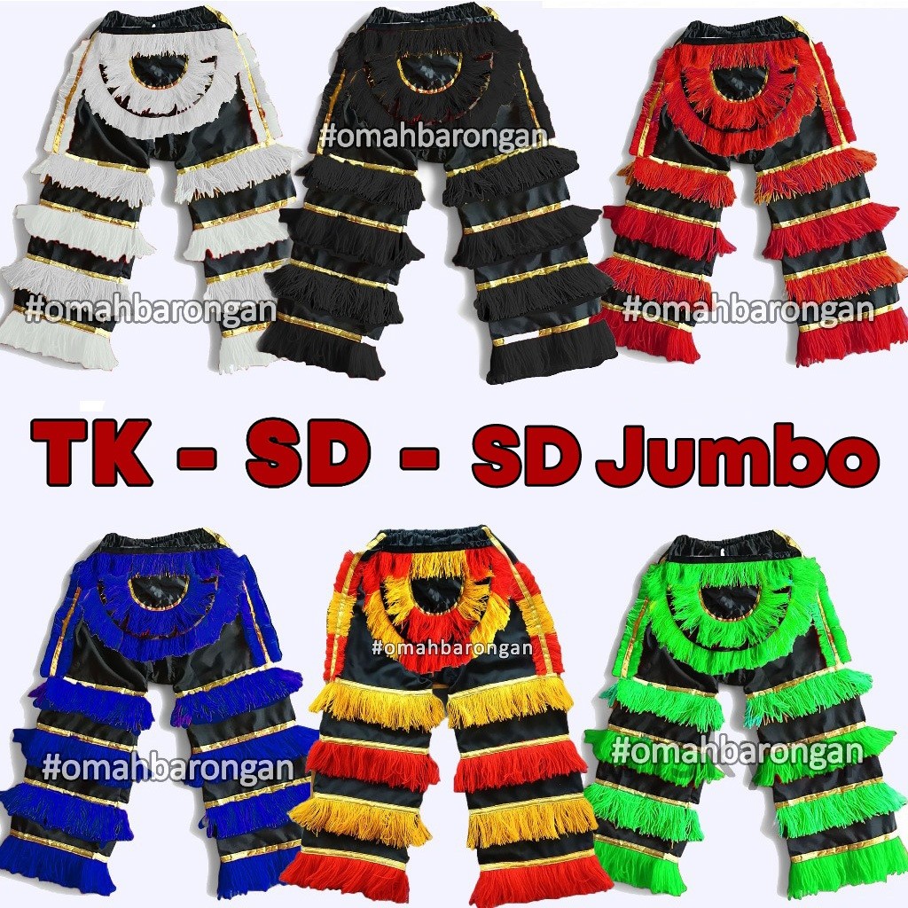 __ Celana Barongan Anak SD SMP Warna Merah Hijau Biru Hitam Putih __