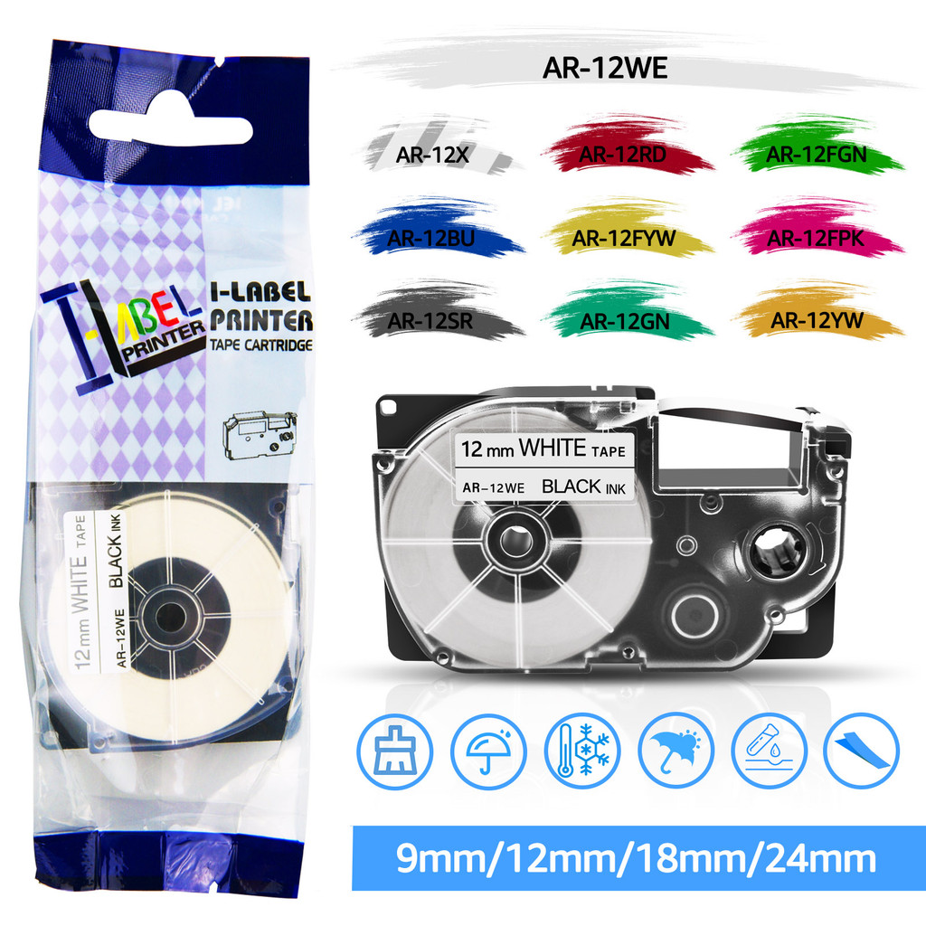 

9/12/18/24mm XR Label Tapes Compatible for Casio Label XR12WE XR-12X XR-9WE XR18WE for Casio Label Printer KL120 KL-60 KL-130