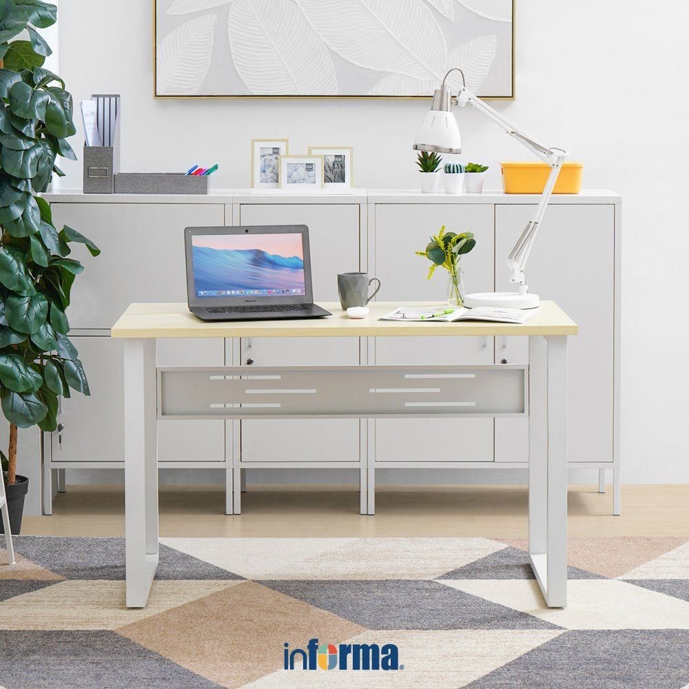 

Informa Kairo Meja Kantor Metal - Putih Office Table Furnitur Kantor Meja Kerja Belajar Serbaguna