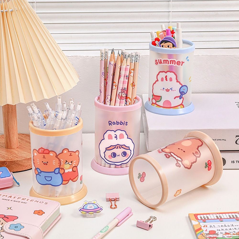 

Round Pencil Holder Large Capacity Stationery Gifts Pen Storage Box Study Accessory Cartoon Pen Container Desk Organization