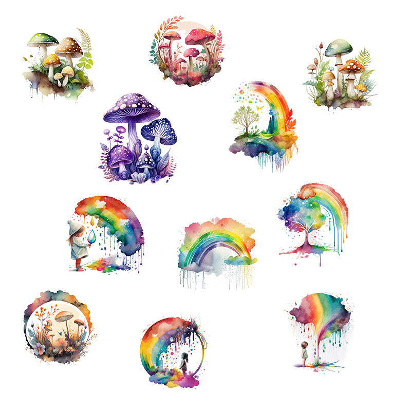 

Cute Mushroom Rainbow Stickers Heat Transfer Printing Stickers Ironing Mushrooms Custom Washable DIY T-shirt Decoration