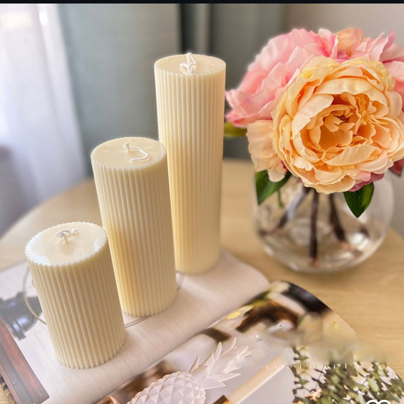 

Geometric Striped Pillar Candle Mold Easy Demould DIY Cylindrical Flat Top Ribbed Pillar Cloumn Acrylic Candle Making Mould