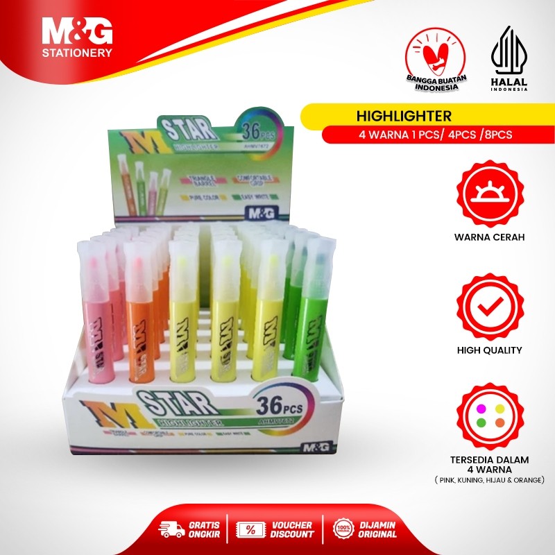 

M&G Highlighter Warna Jelas Penanda Buku Pegangan Karet Karet Non Slip 4 Pilihan Warna Tidak Berbau Tidak Merusak Catatan Cocok Untuk Sekolah atau Kantor