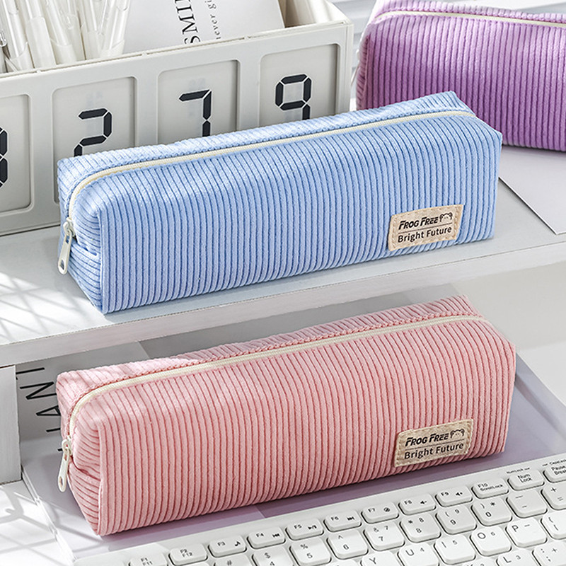 

Vintage Corduroy Solid Color Pen Holder Minimalist Office Storage Bag Chic Pencil Pouch High Capacity Pen Case