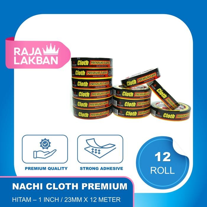 

Cloth Tape Lakban Kain Nachi 1 Inch 24 mm, 1.5 Inch 36 mm dan 2 Inch 48 mm 12 Meter Hitam - Lusin - 1 Inch