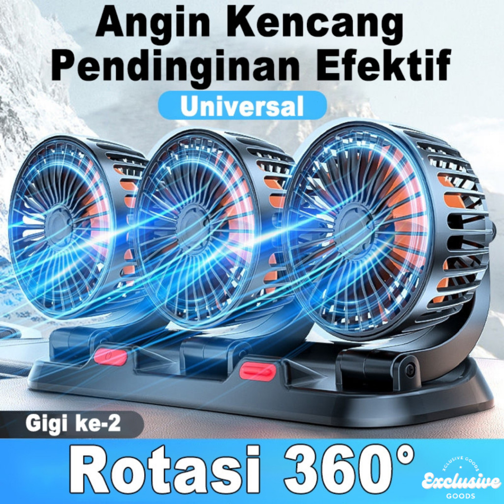 [XGoods] Kipas Angin Mobil 3 Kepala 12/24V Kipas Pendingin Truck USB Dashboard Rotasi 360 Fan Car Co