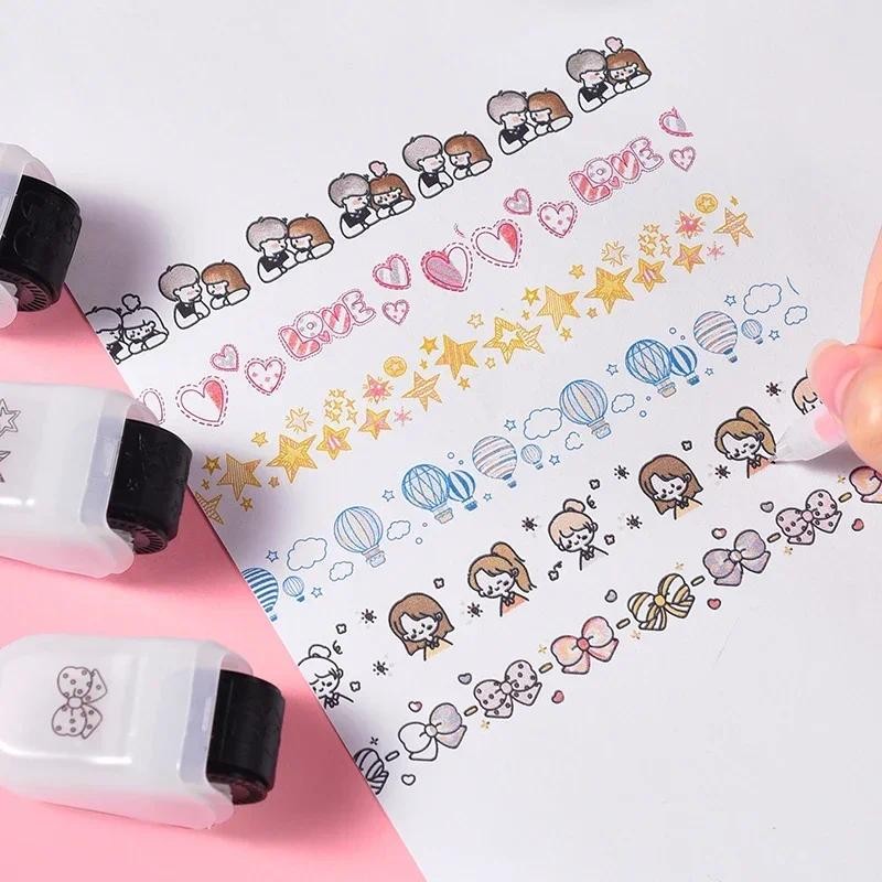 

Cartoon Pattern Rolling Stamp Flower DIY Creative Seal Graffiti Handbook DIY Roller Lace Decoration Stationery Journal Supplies