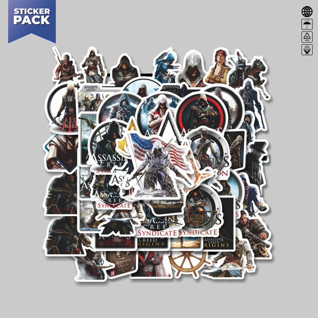 

[100PCS]Stiker Pack Stiker Game Series Assasin's Creed Universe Mix 1 Aesthetic Vinyl Anti Air Dekorasi Sticker Laptop Buku Journal Koper Helm Casing HP Gitar Helm Skateboard