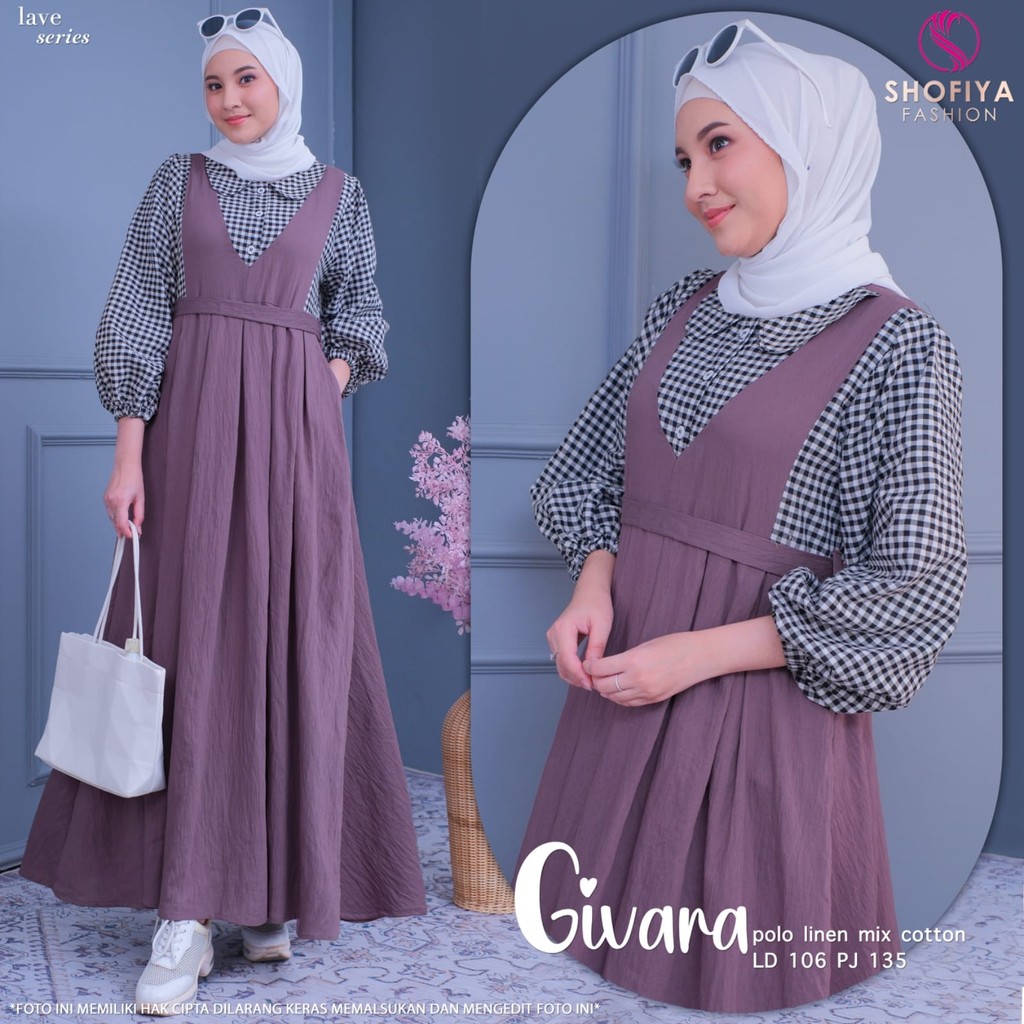 GIVARA DRESS WANITA POLOS MIX KOTAK KOTAK ORIGINAL by SHOFIYA