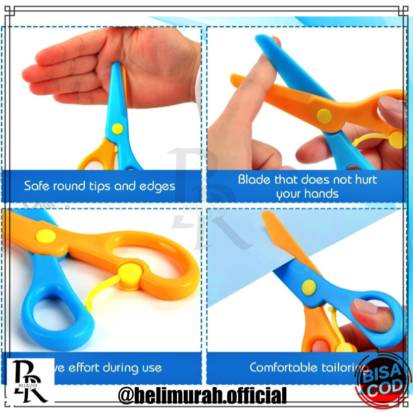 

Gunting Kertas Anak Warna Karakter Polos Ujung Bulat Tumpul Safety Plastic Rounded Scissors Kids Safe / Alat Pemotong Kertas Buku Origami