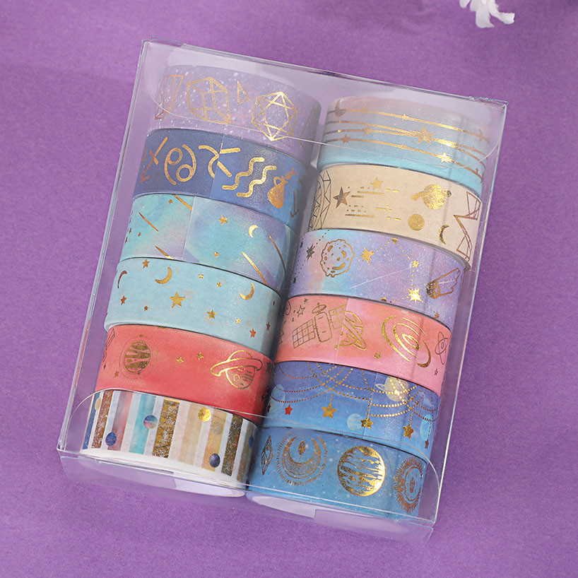 

12 Rolls Starry Sky Washi Tape Scrapbooking Supplies Gold Foil Bronzing School Supplies Cinta Adhesiva Decorativa Washi Tapes