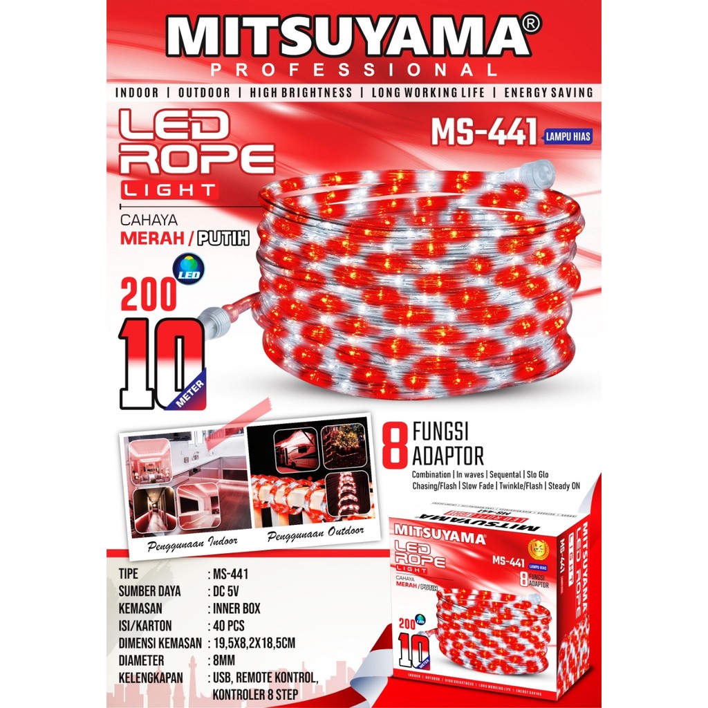 LAMPU SELANG MITSUYAMA MS-441 MERAH PUTIH | Lampu Selang Merah Putih Mitsuyama MS-441