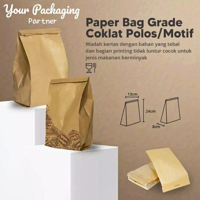 

Sale (Isi 100) Paper Bag Grade Kantong Kertas 13x25x8 / Paper Bag COKLAT / Kraft Bag Pembungkus Gorengan - COKELAT MOTIF ROTI Terlaris
