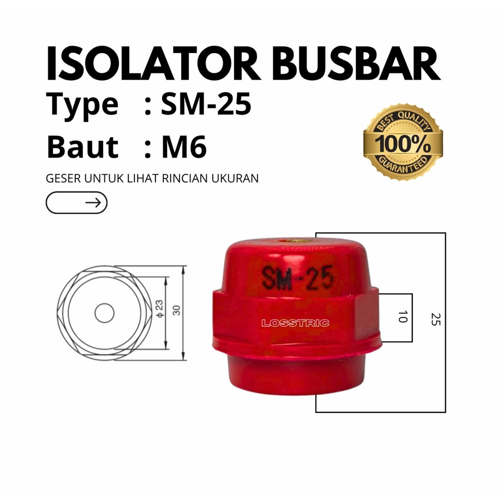Isolator Busbar SM 25 M6 Merah