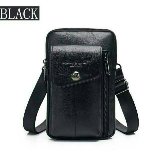 Tas Selempang Kulit Pria Asli Premium Tas Hp Dompet Hp kulit Sarung Hp 1672 Brown - Hitam