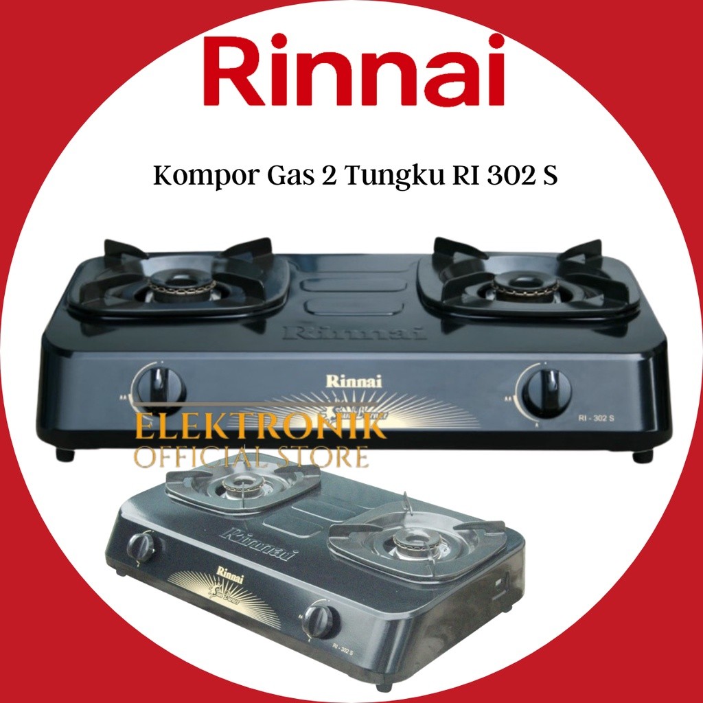 RINNAI KOMPOR GAS 2 TUNGKU RI 302S /RI 302S/RI-302S/RI 302 S/RI302S/100% ORIGINAL/GARANSI RESMI