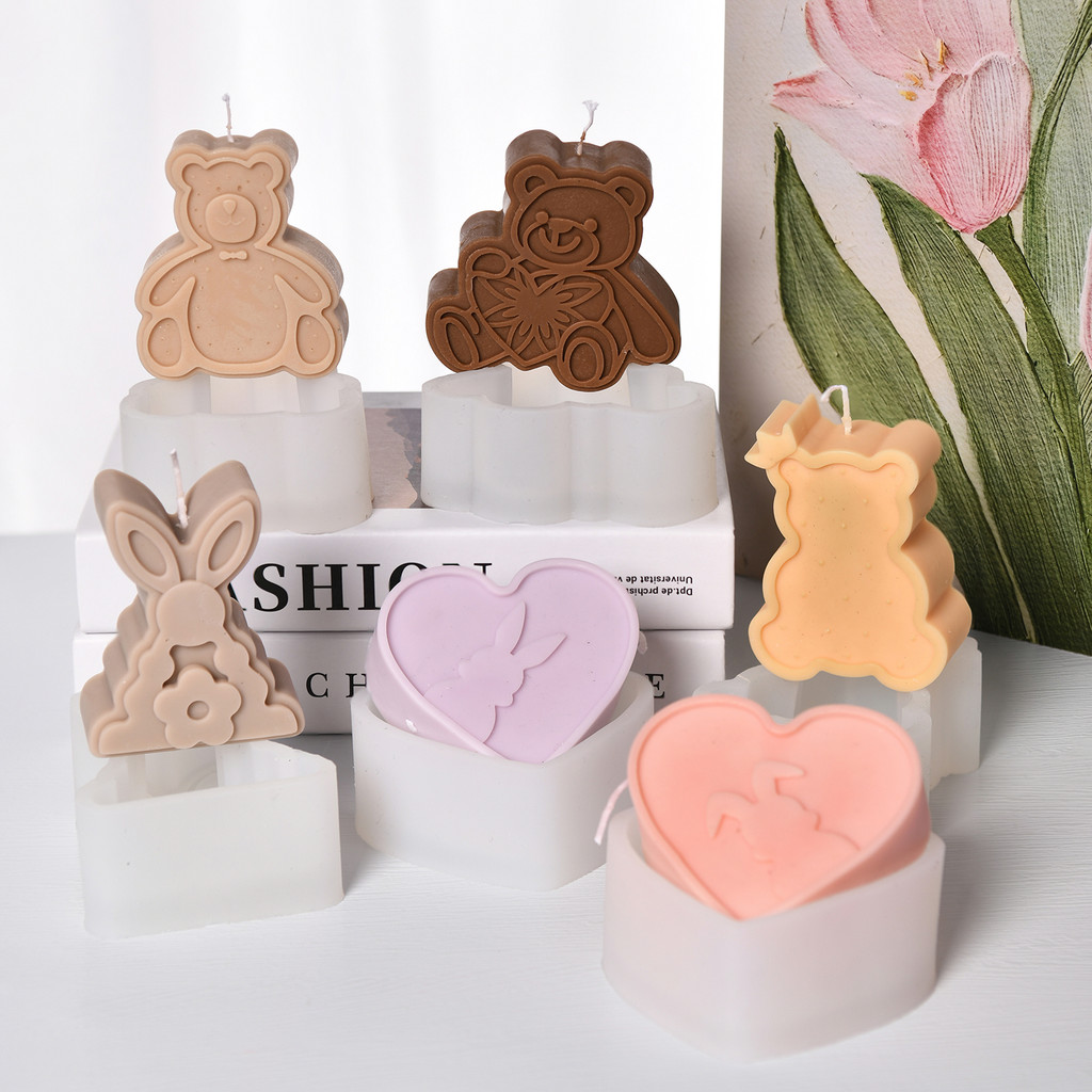 

Flat Rabbit Silicone Candle Molds Rabbit Embossed Heart Silicone Molds Perfect for Resin Plaster Beeswax Soap Making Home Decor
