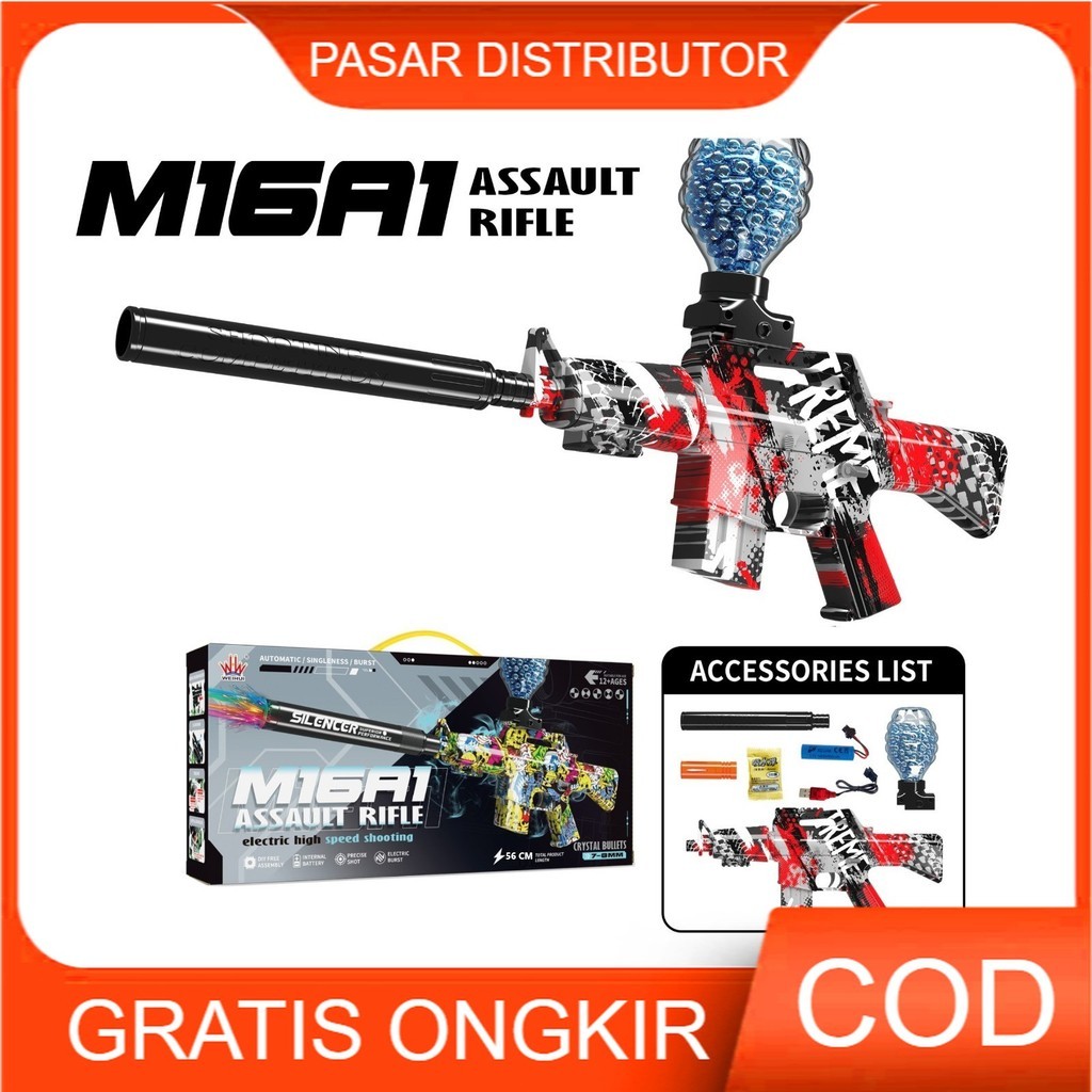 GUNAD Mainan Anak WH11(1-4) M16A1 ELECTRIC HIGH SPEED XTS-3036 Mainan Tembakan Bubble Gel Keren Otom
