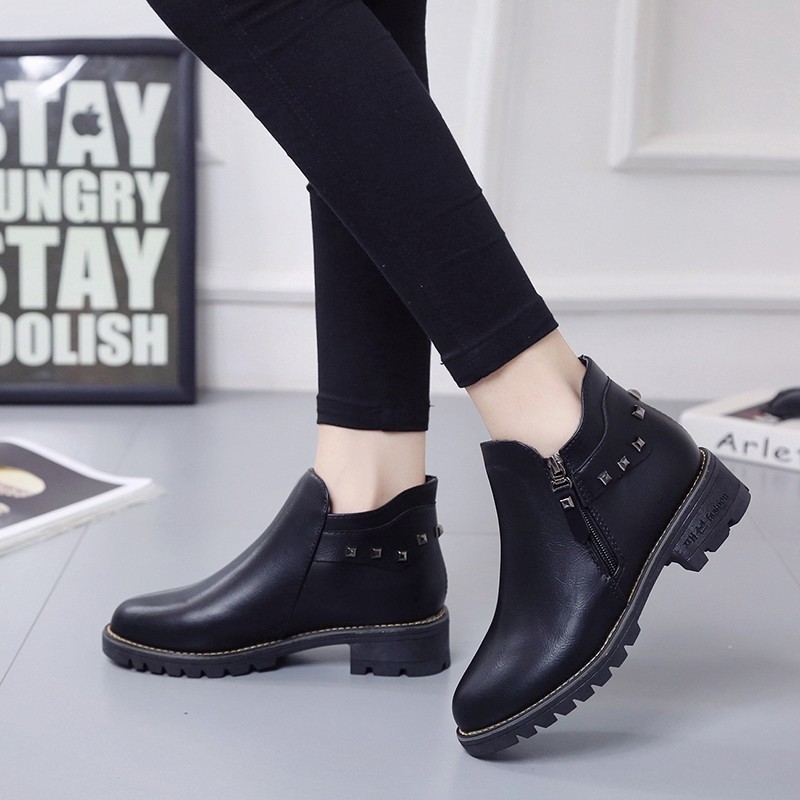 indotex Winter new short boots zipper thick heel willow nail Martin boots