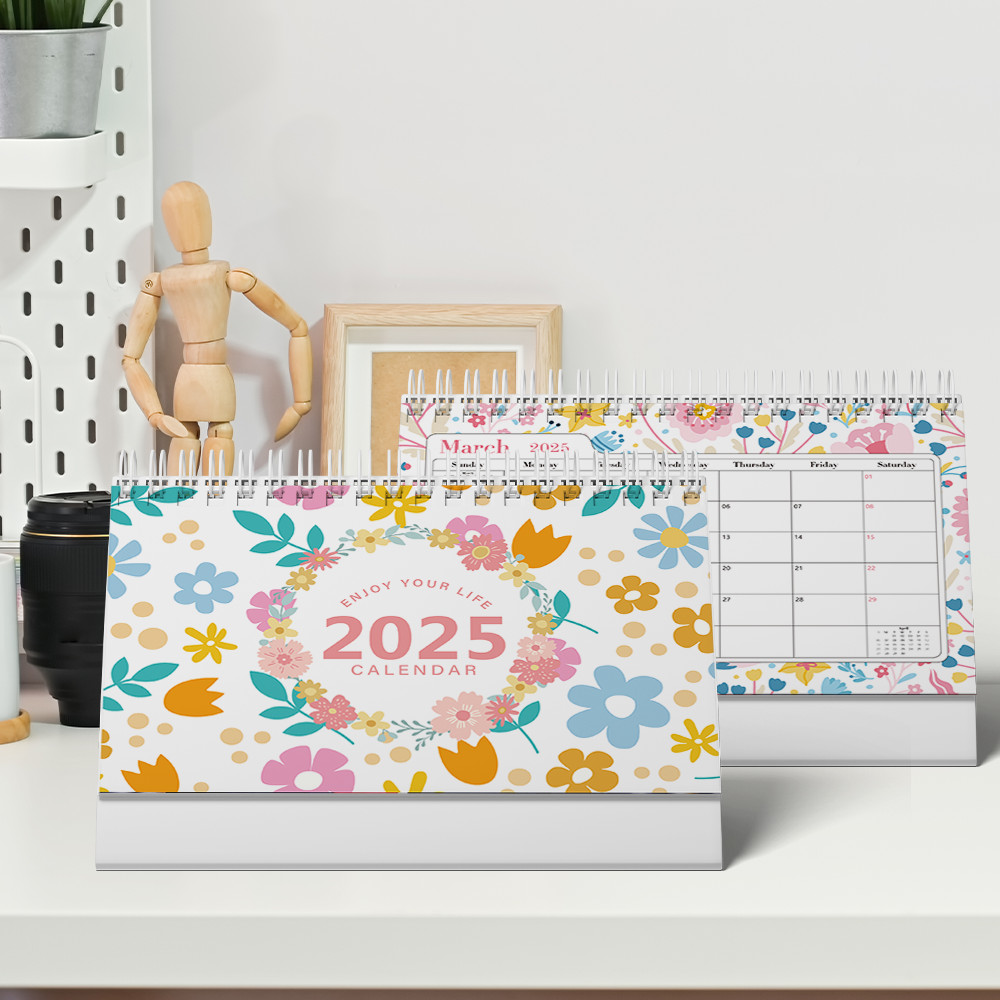 

1pc,2025 Desk Calendar 12 Month Calendar, Floral Style, Office Desktop Decor for Homeschool Office Planning and Memo Organiser