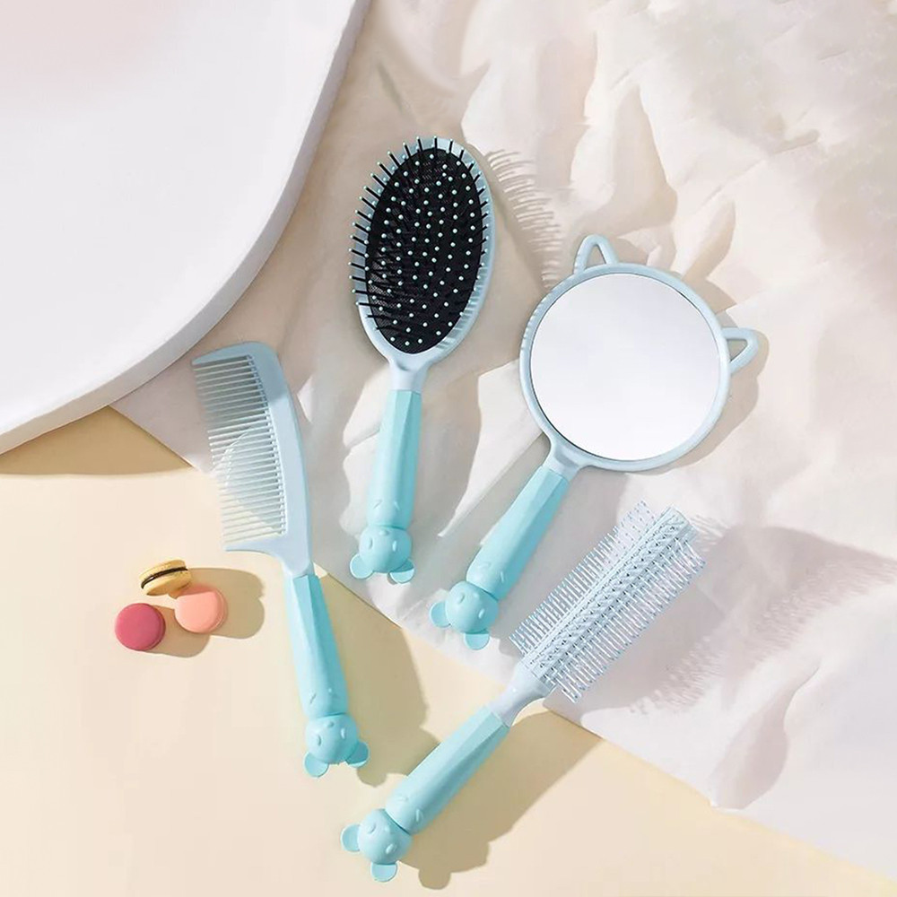 LULABY - Sisir Cermin Roll Rias Makeup Portable / Kaca Gagang Bulat / Sisir Rambut Rontok